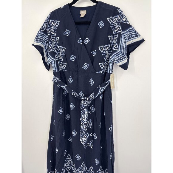 Chico's Maxi Kimono Belt Dress Batik Navy Sz 1 (8) Petite NEW - Picture 2 of 8